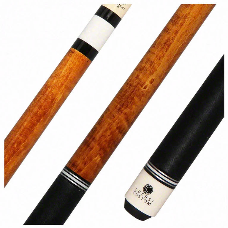 Lucasi Zero Flexpoint Antique Curly with Silver/White Rings and Black Linen Wrap Pool Cue - LZCB7