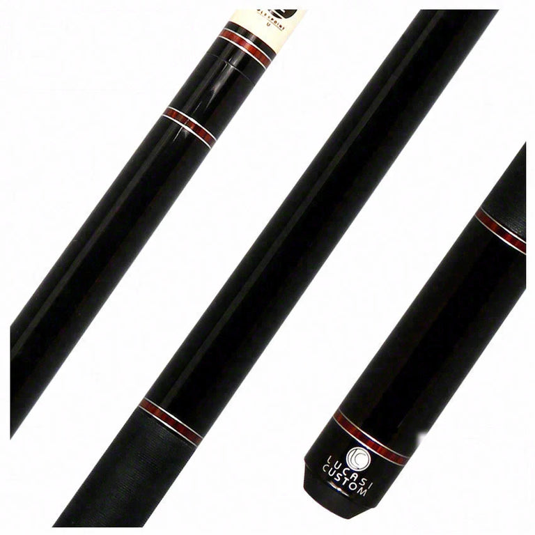 Lucasi LZD6 Zero Flexpoint Midnight Black with Cocobolo/Silver Accent Rings and Black Linen Wrap Pool Cue - LZD6