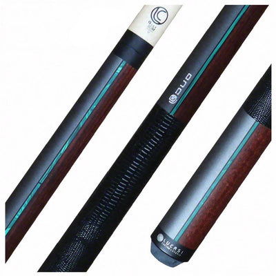 Lucasi Duo Matte Gunmetal/Zebrawood with Malachite Inlays and Embossed Lizard Wrap Pool Cue - LZDU12