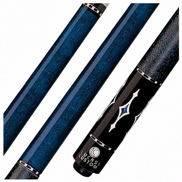 Lucasi  Zero Flexpoint Luminous Blue Birdseye Maple with Imtitation Bone/Blue Luster Inlays and Black and Blue Linen Wrap Pool Cue - LZE7