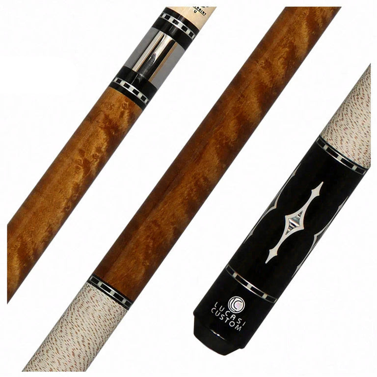 Lucasi  Zero Flexpoint Walnut Stained Birdseye Maple with Silver Crush/Imitation Bone Inlays and White and Brown Linen WrapPool Cue - LZE9