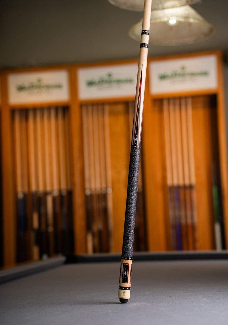 McDermott 50th Anniversary Series Birdseye Maple with Ebony Points and Mother of Pearl Inlays Pool Cue with Maple Shaft and Commemorative 1x1 Case