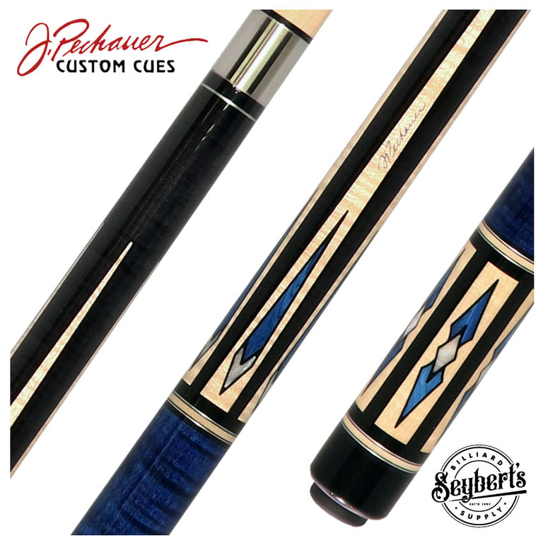 Pechauer Pro R Series Ebony-Stained Maple with Maple Points and Blue Stained Maple Wrap Section Pool Cue