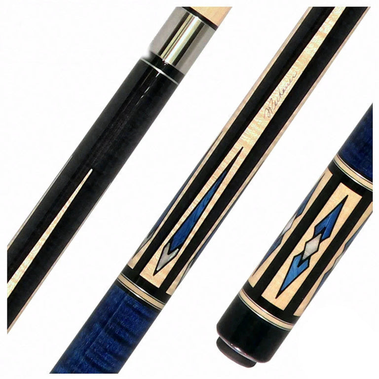 Pechauer Pro Series P10R Ebony-Stained Maple with Maple Points and Blue Stained Maple Wrap Section Pool Cue