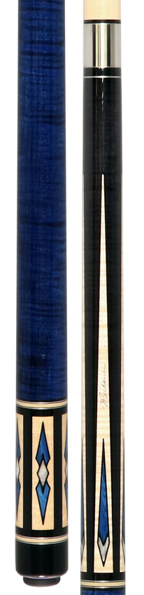 Pechauer Pro R Series Ebony-Stained Maple with Maple Points and Blue Stained Maple Wrap Section Pool Cue