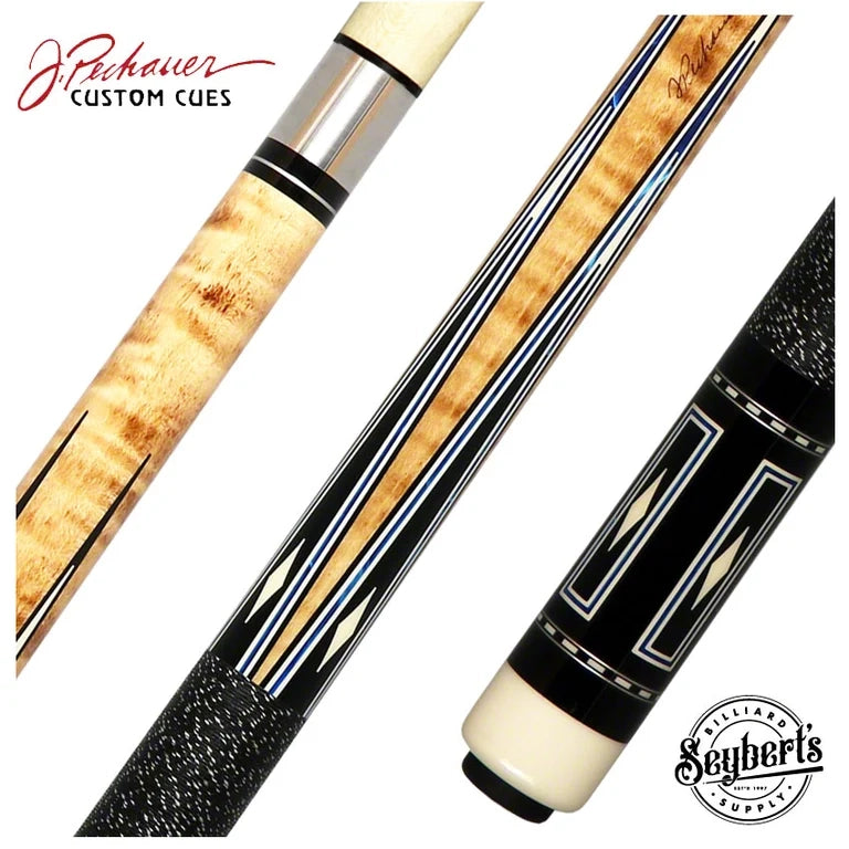 Pechauer Pro Series P16R Natural Stained Maple with Blue Juma and Black Points Pool Cue