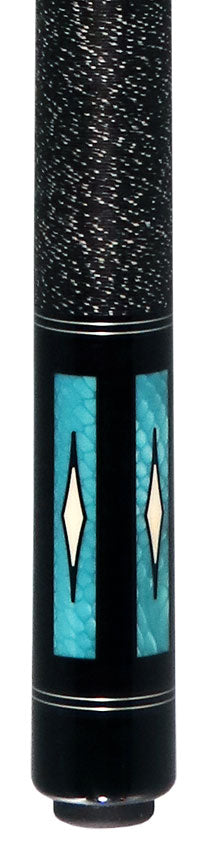 Pechauer Pro R Series Ebony-Stained Maple with Aqua Exotic Points and Sim. Ivory Inlays Pool Cue with Irish Linen Wrap