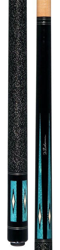 Pechauer Pro R Series Ebony-Stained Maple with Aqua Exotic Points and Sim. Ivory Inlays Pool Cue with Irish Linen Wrap