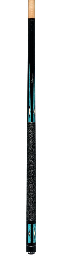 Pechauer Pro R Series Ebony-Stained Maple with Aqua Exotic Points and Sim. Ivory Inlays Pool Cue with Irish Linen Wrap