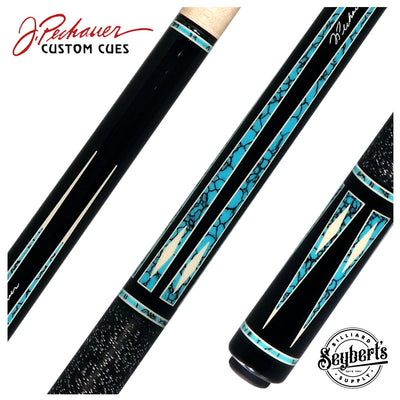 Pechauer Pro R Series Ebony-Stained Maple with Sim. Ivory Framed Turquoise Points Pool Cue with Irish Linen Wrap