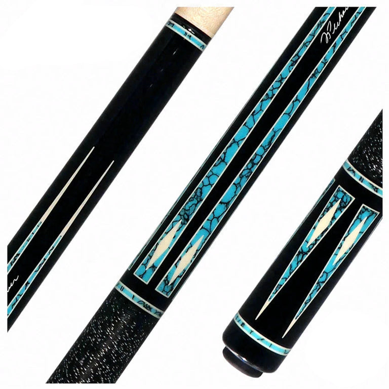 Pechauer Pro Series P20R Ebony-Stained Maple with Sim. Ivory Framed Turquoise Points Pool Cue with Irish Linen Wrap