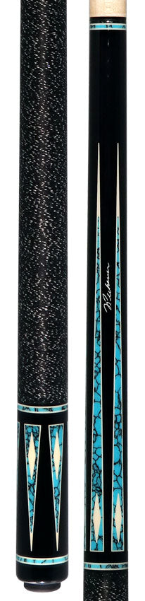 Pechauer Pro R Series Ebony-Stained Maple with Sim. Ivory Framed Turquoise Points Pool Cue with Irish Linen Wrap