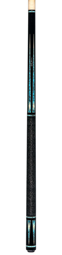 Pechauer Pro R Series Ebony-Stained Maple with Sim. Ivory Framed Turquoise Points Pool Cue with Irish Linen Wrap