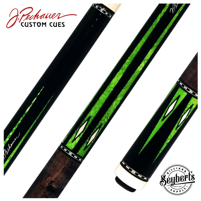Pechauer Pro R Series Ebony-Stained Maple with Green Exotic Points No Wrap Pool Cue