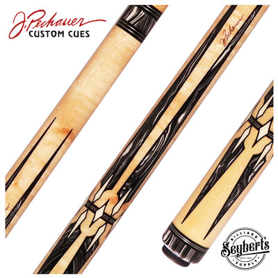 Pechauer Pro R Series No-Stained Maple with Black and White Malachite Points No Wrap Pool Cue