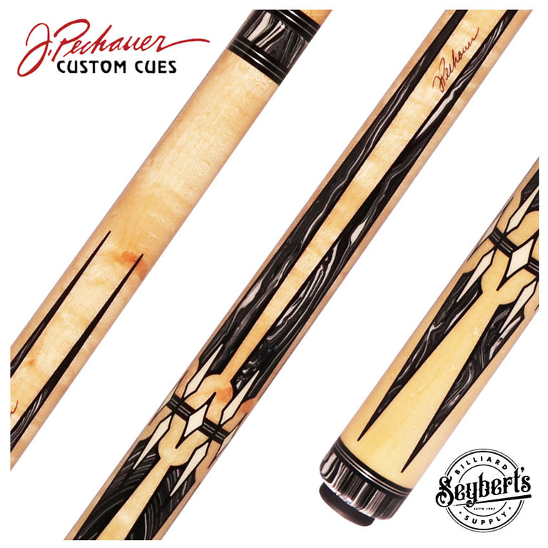 Pechauer Pro R Series No-Stained Maple with Black and White Malachite Points No Wrap Pool Cue