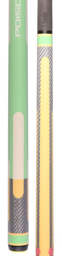 Poison Candy Sugar No Wrap Pool Cue - Light Green and Peach with 12.4mm Venom Carbon Shaft