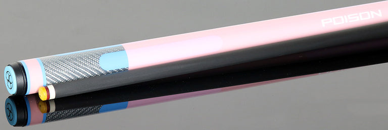 Poison Candy Sugar No Wrap Pool Cue - Pink and Light Blue with 12.4mm Venom Carbon Shaft