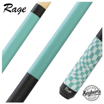 Rage Sky Blue Warped Checkers Pool Cue with Pressed Nylon Wrap