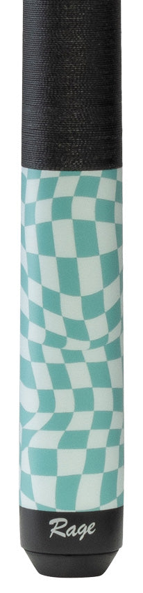 Rage Sky Blue Warped Checkers Pool Cue with Pressed Nylon Wrap