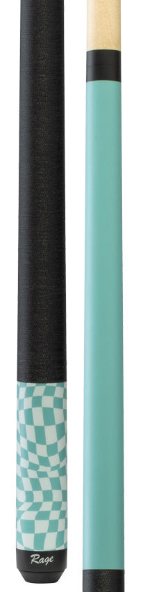 Rage Sky Blue Warped Checkers Pool Cue with Pressed Nylon Wrap