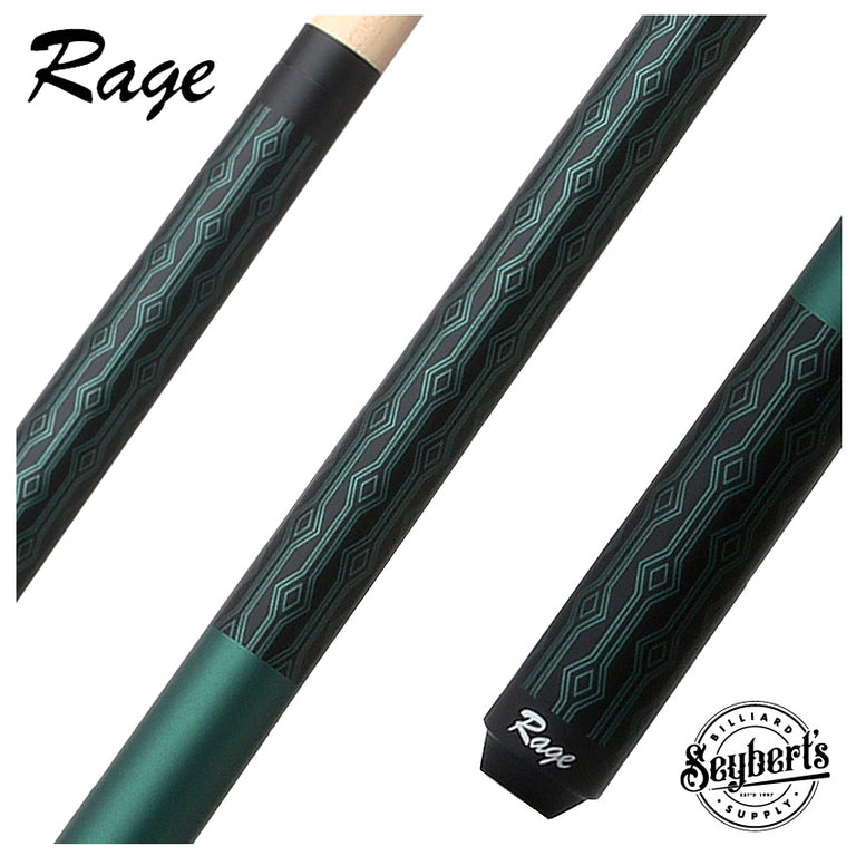 Rage Matte Peacock Green with Black Diamond Pattern Graphic Wrapless Pool Cue