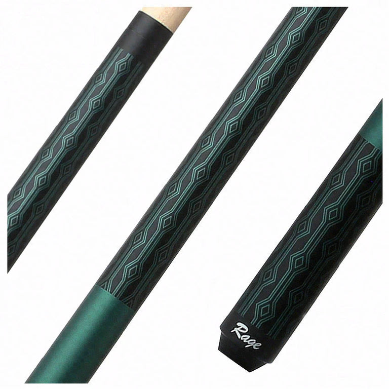 Rage Matte Peacock Green with Black Diamond Pattern Graphic Wrapless Pool Cue