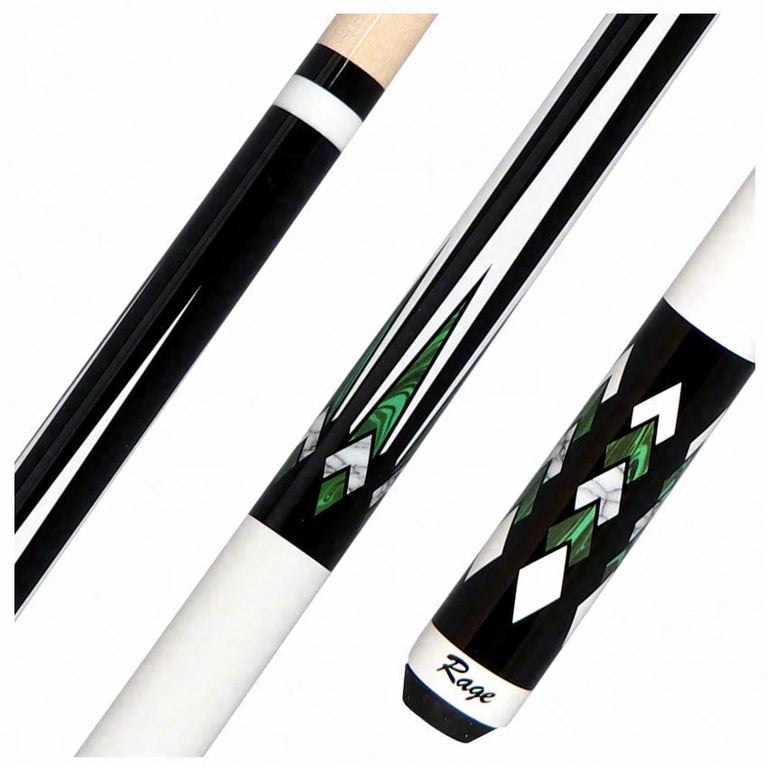 Rage Black with White and Green Points Pool Cue - RG221