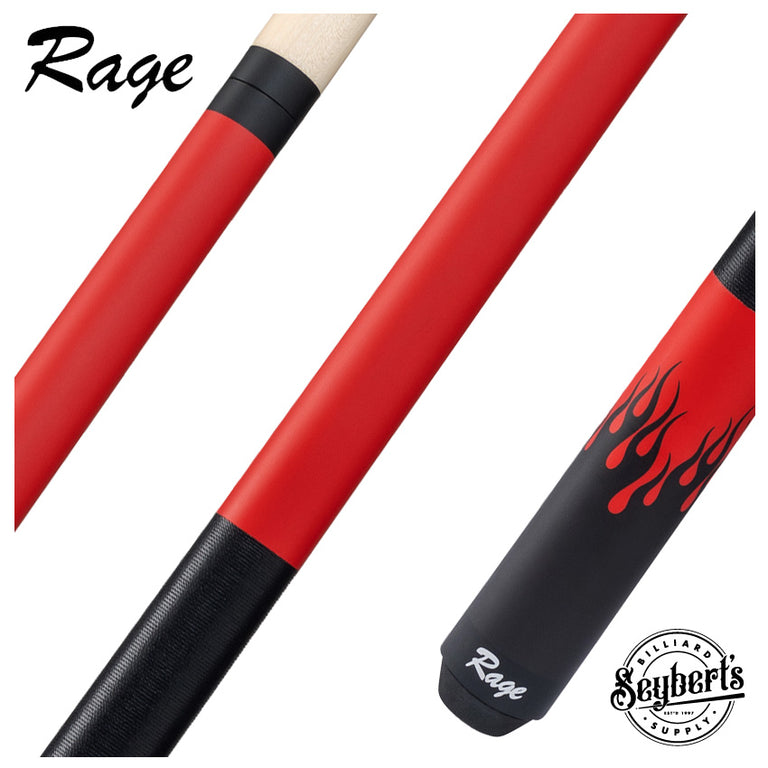 Rage Matte Red Forearm and Black Flames Pool Cue with Black Linen Wrap