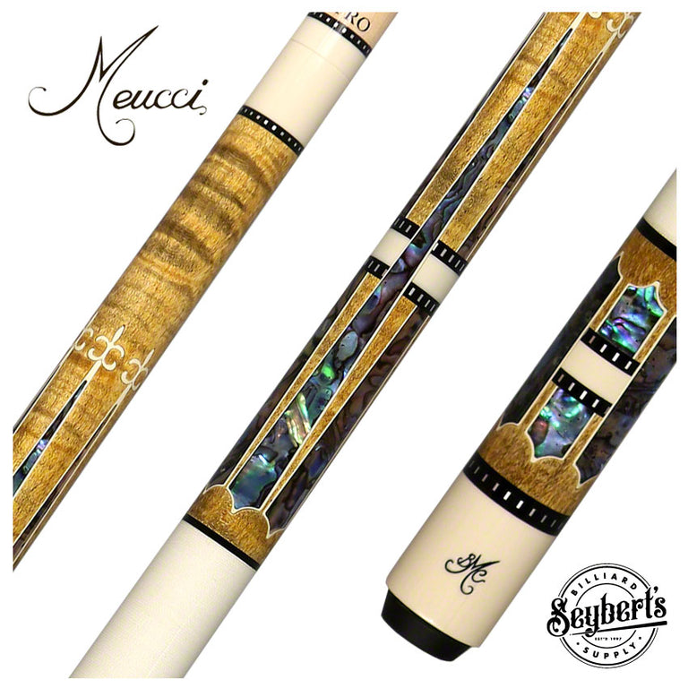 Meucci Seyberts Exclusive Cue - Natural - Abalone Pearl - White Wrap - Pro Shaft