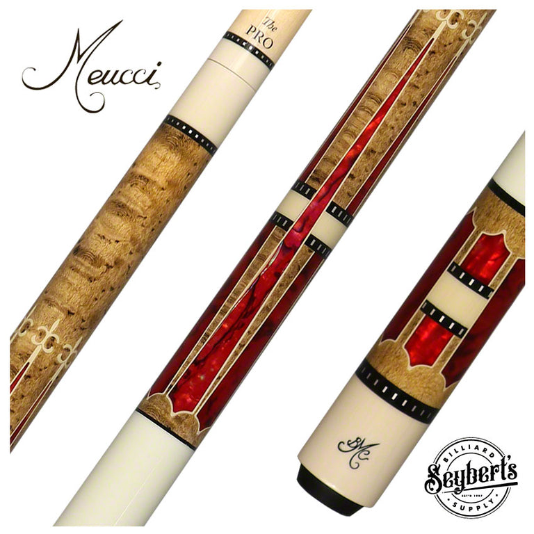 Meucci Seyberts Exclusive Cue - Natural - Red Pearl - White Wrap - Pro Shaft - DIS