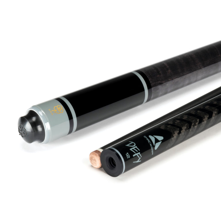 McDermott Select Series Black Painted Maple and Gray-Stained Maple No Wrap Pool Cue with Defy Carbon Fiber Shaft