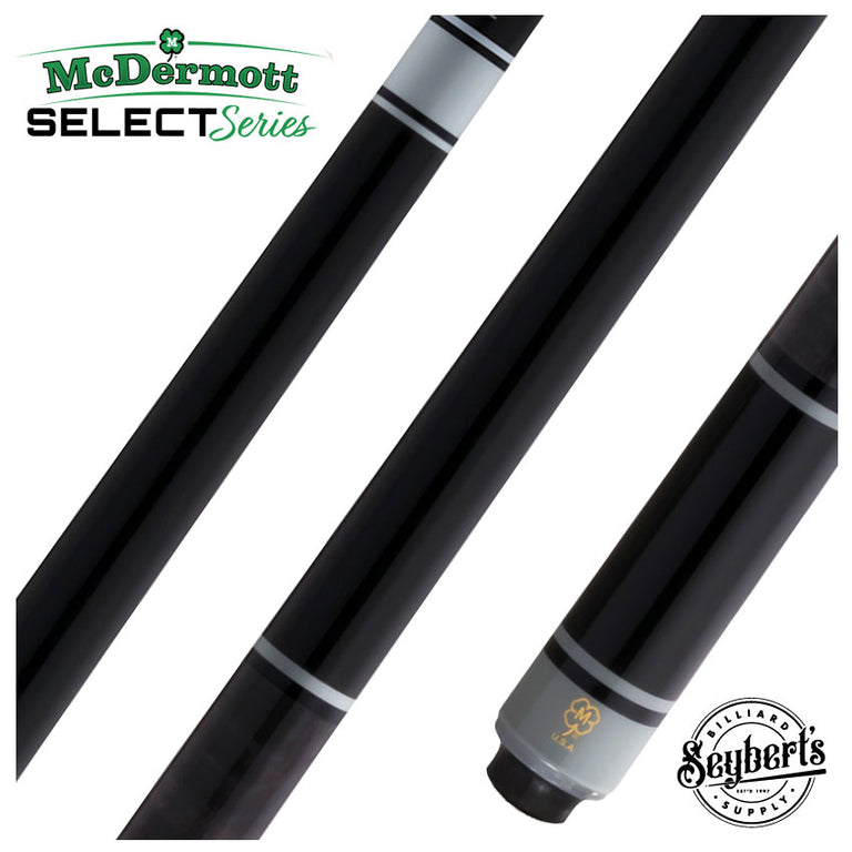 McDermott Select Series Black Painted Maple and Gray-Stained Maple No Wrap Pool Cue with Defy Carbon Fiber Shaft