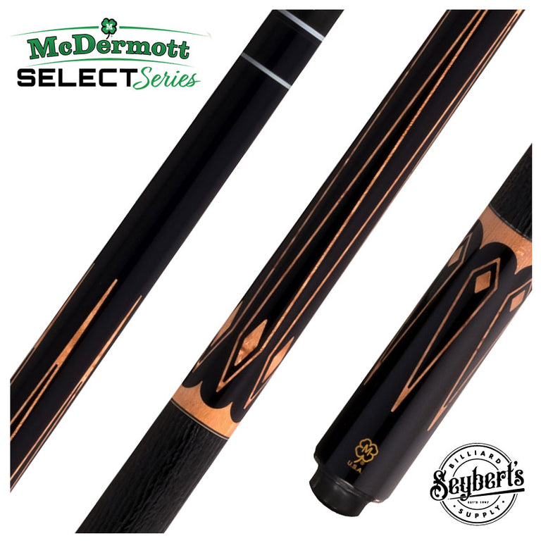 McDermott Select Series Black Urethane with Natural Stained Maple Points Pool Cue and Defy Carbon Fiber Shaft