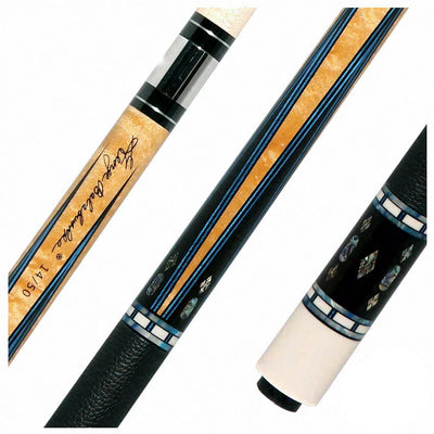 Balabushka SLE Series Birdseye Maple Forearm and Ebony Points with Blue Veneers and Abalone Inlays Pool Cue with Textured Leather Wrap
