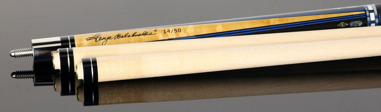 Balabushka SLE Series Birdseye Maple Forearm and Ebony Points with Blue Veneers and Abalone Inlays Pool Cue with Textured Leather Wrap