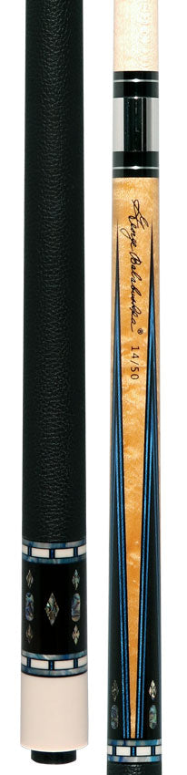 Balabushka SLE Series Birdseye Maple Forearm and Ebony Points with Blue Veneers and Abalone Inlays Pool Cue with Textured Leather Wrap