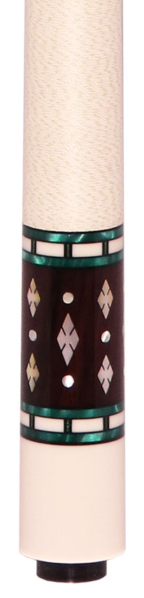 Balabushka SLE Series Birdseye Maple with Ebony Points with Green Veneers and Mother of Pearl Diamond Inlays Pool Cue with Textured Leather Wrap