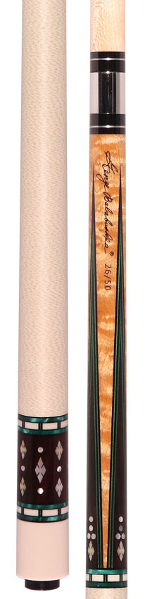 Balabushka SLE Series Birdseye Maple with Ebony Points with Green Veneers and Mother of Pearl Diamond Inlays Pool Cue with Textured Leather Wrap