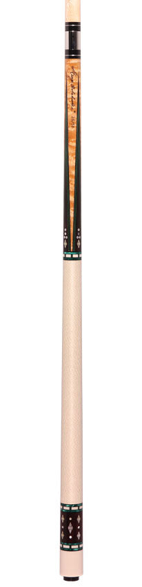 Balabushka SLE Series Birdseye Maple with Ebony Points with Green Veneers and Mother of Pearl Diamond Inlays Pool Cue with Textured Leather Wrap