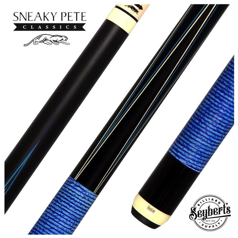 Predator 4 Point Sneaky Pete Black / Blue Points W/ Penetration Blue Stacked Wrap Cue Uni-Loc