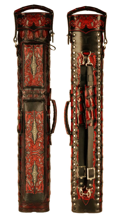 Volturi 2x4 Custom Hand Tooled Red and Black Crocodile Cue Case