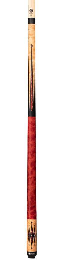 Lucasi Hybrid Light Coffee Birdseye Maple and Red Jasper with Red Leather Wrap Pool Cue