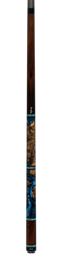 Jacoby Zircote with Turquoise and Impregnated Burl No Wrap Pool Cue with Carbon Shaft