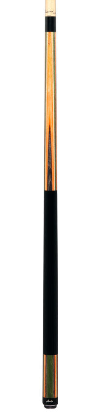 Jacoby Gray/Green/Natural/Orange Laminated Pool Cue with Ebony Wrap Section