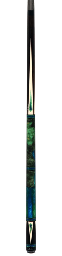 Jacoby Ebony with 4 White Juma/Malachite Points and Impregnated Burl No Wrap Pool Cue with Carbon Shaft