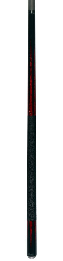 Bull Carbon Black with 6 Iridescent Red Points Play Cue with Textured Leather Wrap