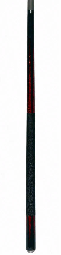 Bull Carbon Black with 6 Iridescent Red Points Play Cue with Textured Leather Wrap