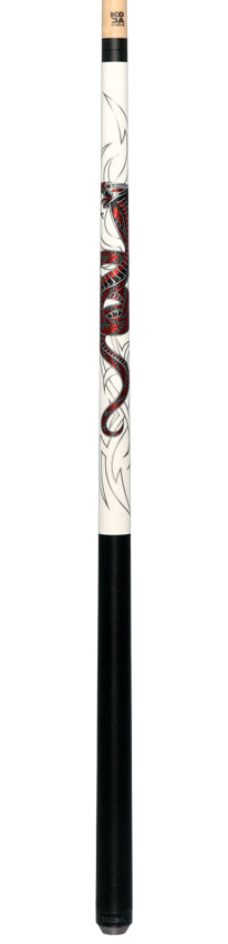 KODA White with Red Cobra Graphic Pool Cue with Linen Wrap - KDV40WH