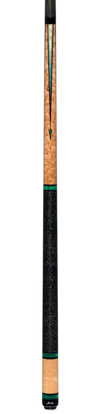 Jacoby Custom Birdseye Maple and Malachite Inlays Pool Cue with Irish Linen Wrap and Jacoby Black Carbon Shaft